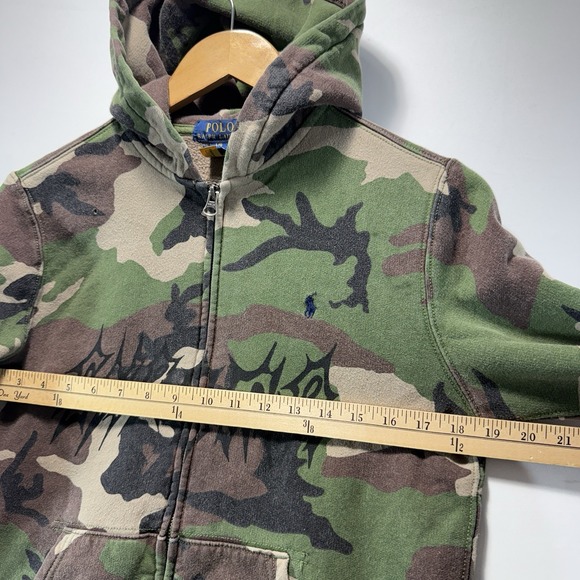 RARE Polo Ralph Lauren Army Green Camo Hoodie Womens Sz L Sweatshirt Fleece - Picture 5 of 11
